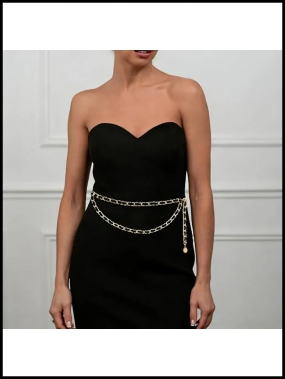 Layered Metal Chain Leather Waist Belt - Skinny Adjustable